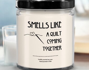Quilting Candle: Funny Vanilla Soy Candle Gift for Quilter