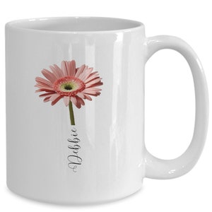 Personalized Gerbera Mug, Personalized Flower Coffee Cup, Gift for Gardener, Mom Gift, Flower Mug, Name Mug, Gift for Her