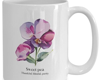 Sweet pea mug, Sweet pea gift, Sweetpea, Gift for gardener, Gift for mom, April birthday, April birth flower