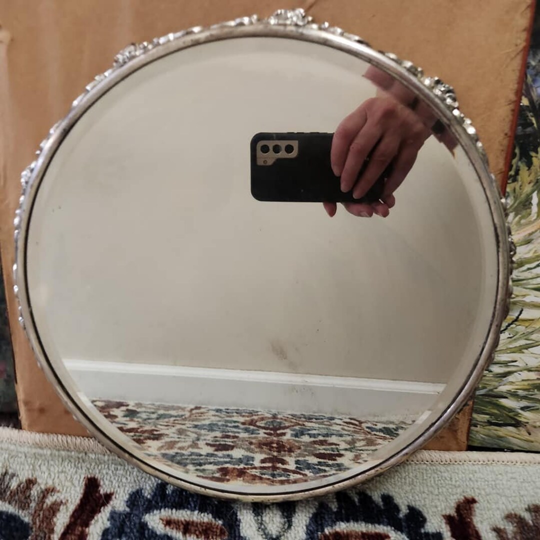 Antique Silver Plated Victorian Pedestal Vanity Mirror With Etsy