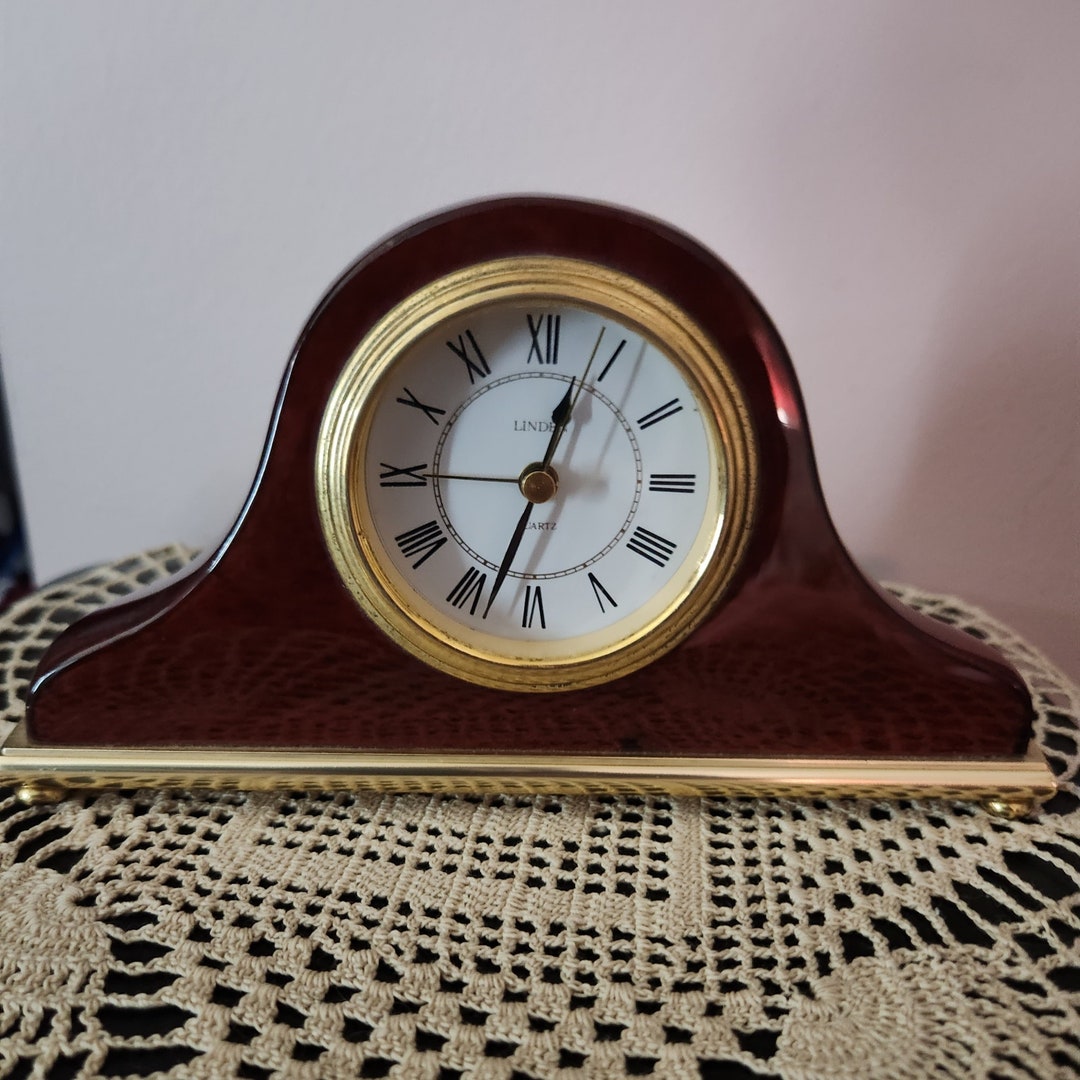 Linden Quartz Solid Wood Mantel Clock With Alarm & Brass Base /trim Etsy