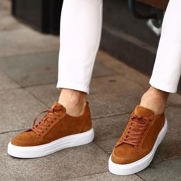 Handgefertigter Echtleder Herren Sneaker - Herren Freizeitschuhe - Tägliche Herren Schuhe - Stylischer Schuh für Mann - Stylische Herren Sneakers