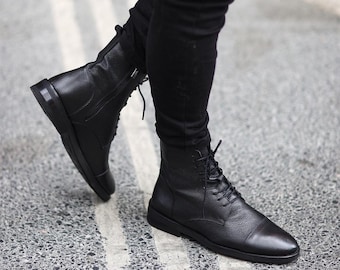 Bottes pour hommes en cuir véritable - Bottes faites à la main pour hommes - Bottes pour hommes de style militaire - Bottes Sport Chelsea - Chaussures pour hommes - Bottes pour hommes à lacets