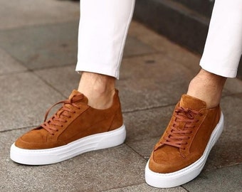 Handmade Genuine Leather Men Sneaker - Mens Casual Shoes - Daily Men Footware - Stylish Shoe For Man  - Stylish Men's Sneakers