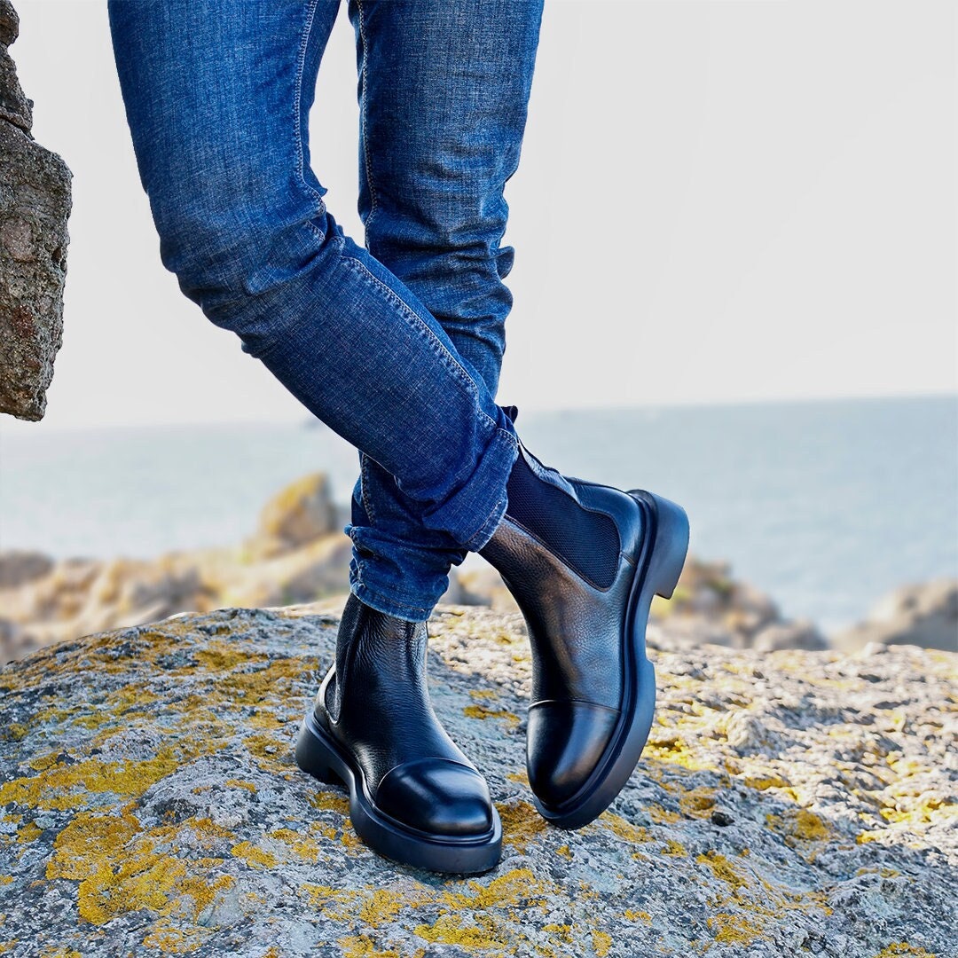 Genuine Leather Men Chelsea Boot Male Handmade Shoes Sport Boots for