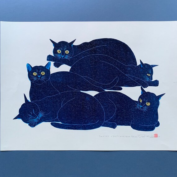 西田忠重「猫シリーズ218 青い兄弟」 - Etsy 日本