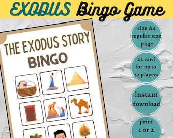 Exodus Bingo Printable, Crossing Red Sea, Sunday school Craft, Bible Activity kids, Instant Download, old testament, Bible story for kids