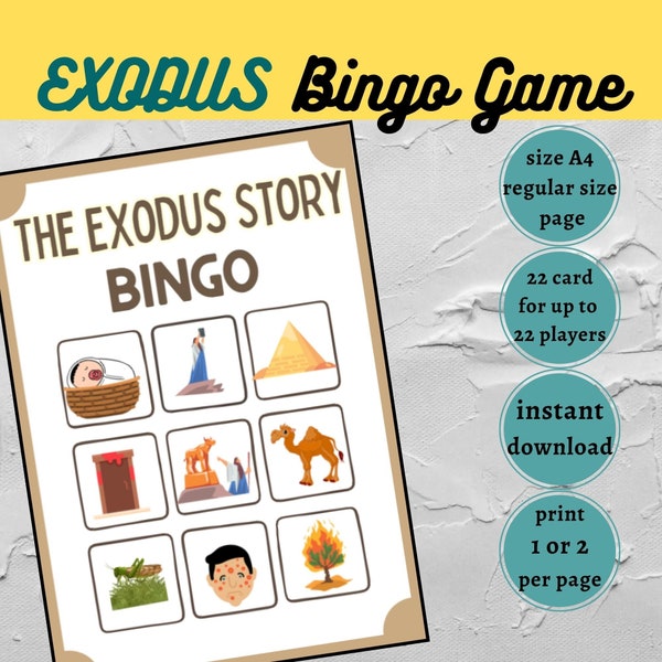 Exodus Bingo Printable, Crossing Red Sea, Sunday school Craft, Bible Activity kids, Instant Download, old testament, Bible story for kids