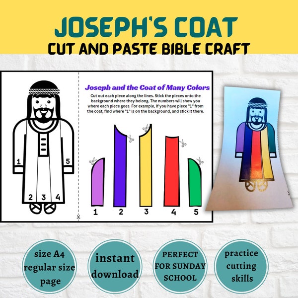 Josephs Coat of Many Colors Printable, Joseph's Dream, Sunday school Craft, Bible Story kids, Instant Download, Genesis, old testament, God
