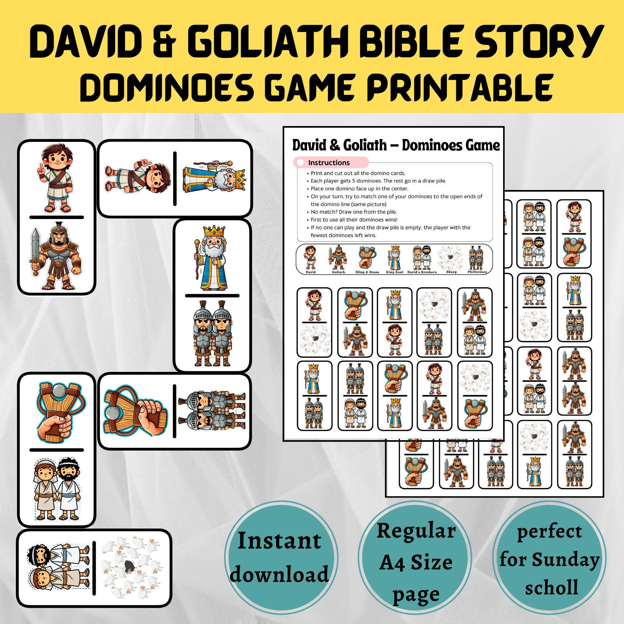 David y Goliat - Dominó bíblico imprimible, juego bíblico, actividad de ...