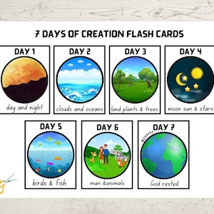7 Days of Creation Flash Cards, Genesis, Bible Lesson for Kids ...