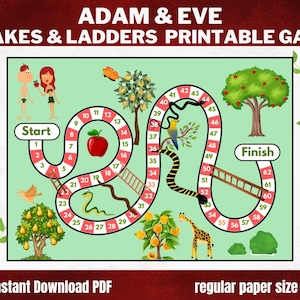 Adam and Eve Bible Story Game Activities for Kids, chutes Snakes and ladders, Homeschool Printable, Sunday School Lesson, Christian Kids