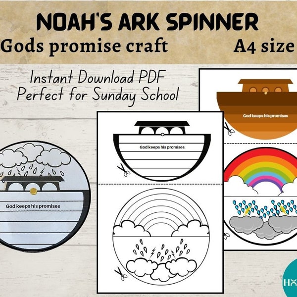 Noah's Ark afdrukbaar, zondagsschool Craft, Bijbelverhaal activiteit kinderen, Spinner Wheel, Instant Download, Genesis oude testament, goden beloven