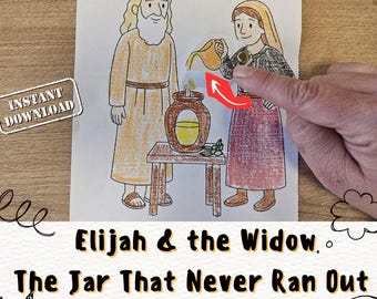 Elías y la viuda (para imprimir), manualidad para la escuela dominical, historia bíblica para niños, milagros de Elías, descarga, Antiguo Testamento, hojas de trabajo para la educación en casa