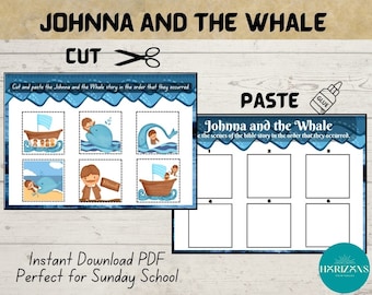 Johnna en de walvis ambacht afdrukbaar, Bijbelactiviteit voor kinderen, oude testament, verhaalvolgorde ambacht, zondagsschool, download, kerkbediening