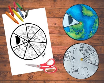 Dioses 7 días de creación Escuela dominical Artesanía, Actividades de historias bíblicas para niños, Rueda giratoria para niños, Tamaño A4, Descarga instantánea, imprimible