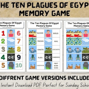 Bijbel Memory Match Game, de tien plagen van Egypte, Bijbelambacht voor kinderen, zondagsschoolactiviteit, christelijke bron, thuisschool afdrukbaar