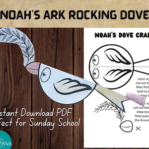 Noah&#39;s Ark Printable, rocking dove, Sunday school Craft, Bible Story Activity kids, Instant Download, Genesis old testament , god&#39;s promise