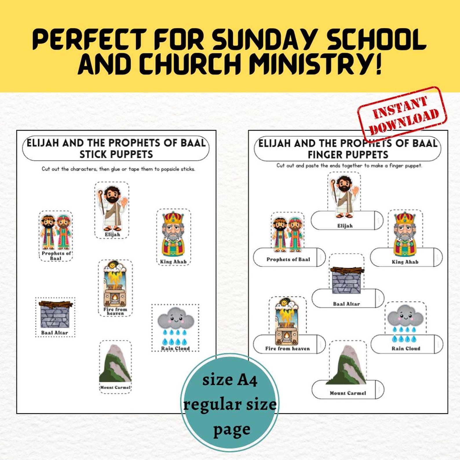Elijah Puppet Elijah on Mount Carmel Bible Story Craft: Finger Puppets, Sunday School ...