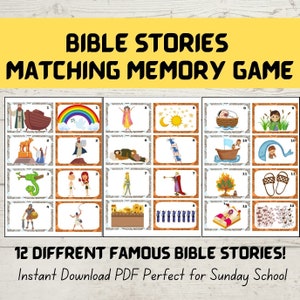 Juego de memoria bíblica, historias del Antiguo Testamento. Manualidad bíblica para niños, actividad de escuela dominical, recurso cristiano, educación en el hogar imprimible