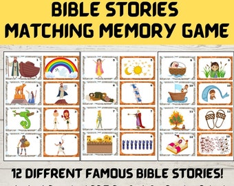 Bible Memory Matching Game, old testament stories. Bible craft for Kids, Sunday School Activity, Christian Resource, Homeschool Printable