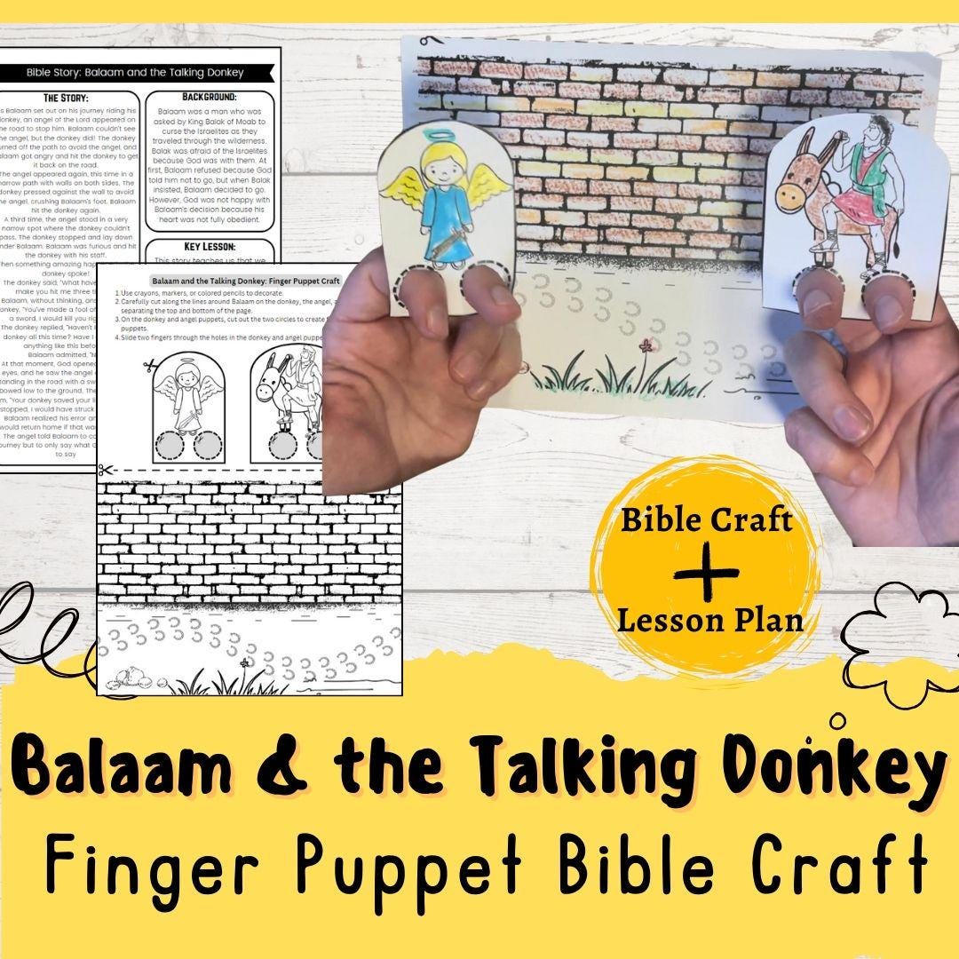 Testify Craft Balaam's Talking Donkey, Printable Finger Puppets , Bible Lesson for ...