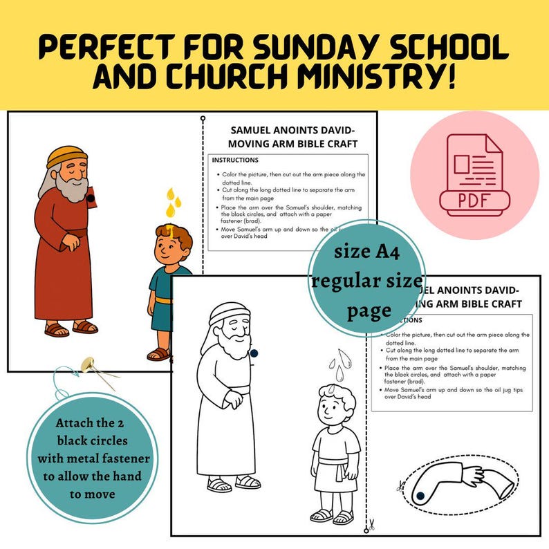Samuel Anoints David – Printable Moving Arm Bible Craft, Book of Samuel ...