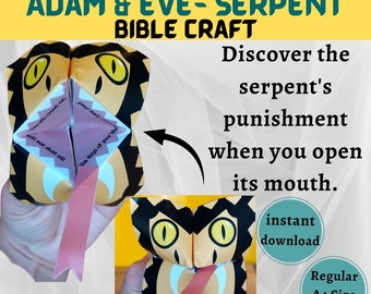 Adam and eve Printable, Serpent, Snake, Sunday school Craft, Bible Story, Activity kids, Download, Genesis, old testament ,homeschool Church