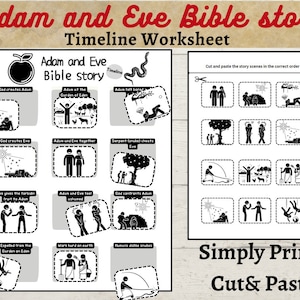 Adam and Eve Printable, Bible Activity for kids, old testament , the forbidding fruit timeline, Sunday School, Christian homeschool