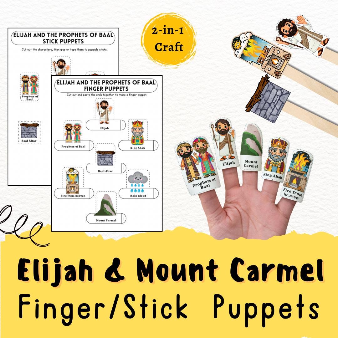 Elijah Puppet Elijah on Mount Carmel Bible Story Craft: Finger Puppets, Sunday School ...