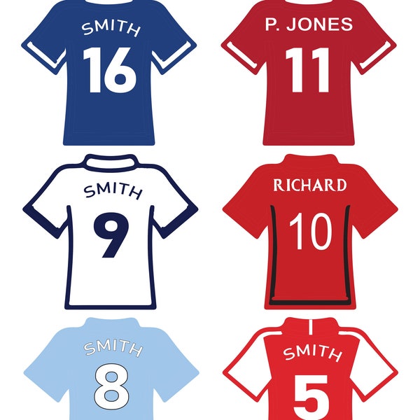 Personalised football shirt stickers with any name or No. - Gloss or Matt