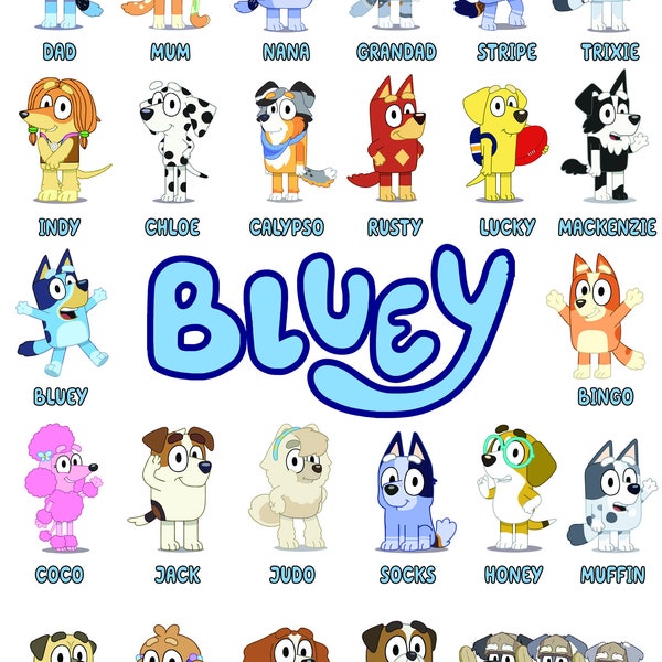 Bluey High Res Bilder alle Zeichen enthalten PNG, PDF, SVG