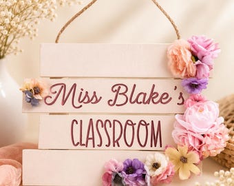 Personalised Teacher Classroom Sign, Teacher Thank You Gift, Custom Teacher Name Plaque,  End of Year Teacher Gift