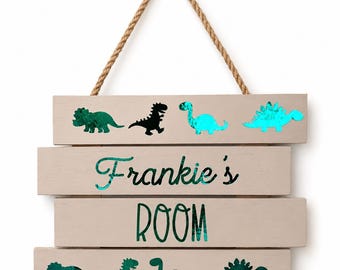 Personalised Dinosaur Room Sign | Custom Wooden Nursery Name Plaque | Dinosaur Bedroom Decor | Baby Boy Gift | Jurassic Wall Hanging