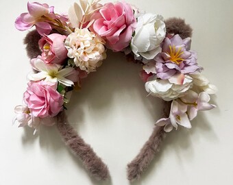 Floral Cat Ear Headband, Fluffy Cosplay Headwear