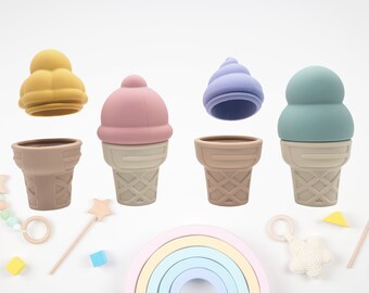 Einchenhorn Badespielzeug "Icecream" 4er Set aus LFGB-Silikon Badewannenspielzeug Eiscreme spülmaschinengeeignet Kaufladen Spielküche