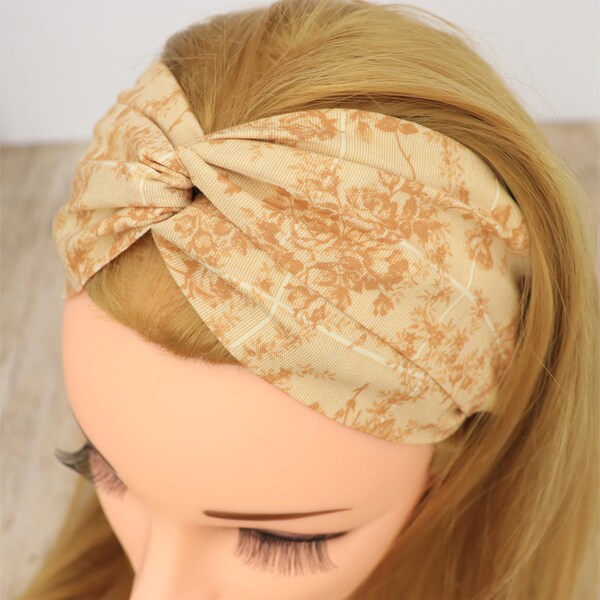 Headband Women | Haarband Damen | Beige roses | Nurse headband | Stirnband Damen | Bandeau cheveux | Head wrap | Yoga| Fabric hairband