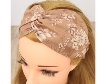 Headband Women | Haarband Damen | Beige roses III. | Nurse headband | Stirnband Damen | Bandeau cheveux | Head wrap | Yoga| Fabric hairband