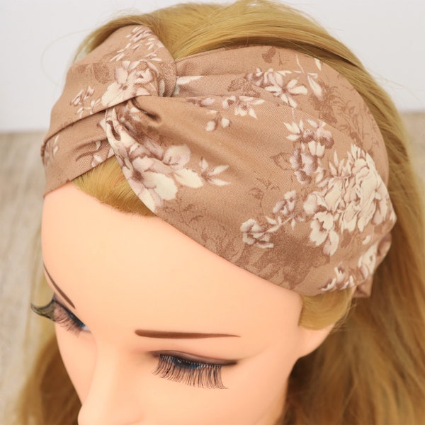 Headband Women | Haarband Damen | Beige roses III. | Nurse headband | Stirnband Damen | Bandeau cheveux | Head wrap | Yoga| Fabric hairband