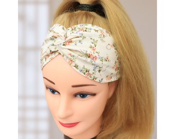 Diadema para mujer / Diadema para mujer / Floral en beige / Diadema de enfermera / Diadema para mujer / Bandeau cheveux / Pañuelo para la cabeza / Yoga / Diadema de tela