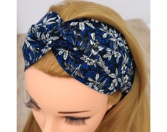 Headband Women | Haarband Damen | Blue white floral | Nurse headband | Stirnband Damen | Bandeau cheveux | Head wrap | Yoga| Fabric hairband