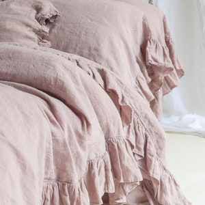 Cotton Linen Duvet Cover . Linen bedding set . Shabby linen Ruffled duvet cover with ruffles. Softened and washed Linen set. image 2