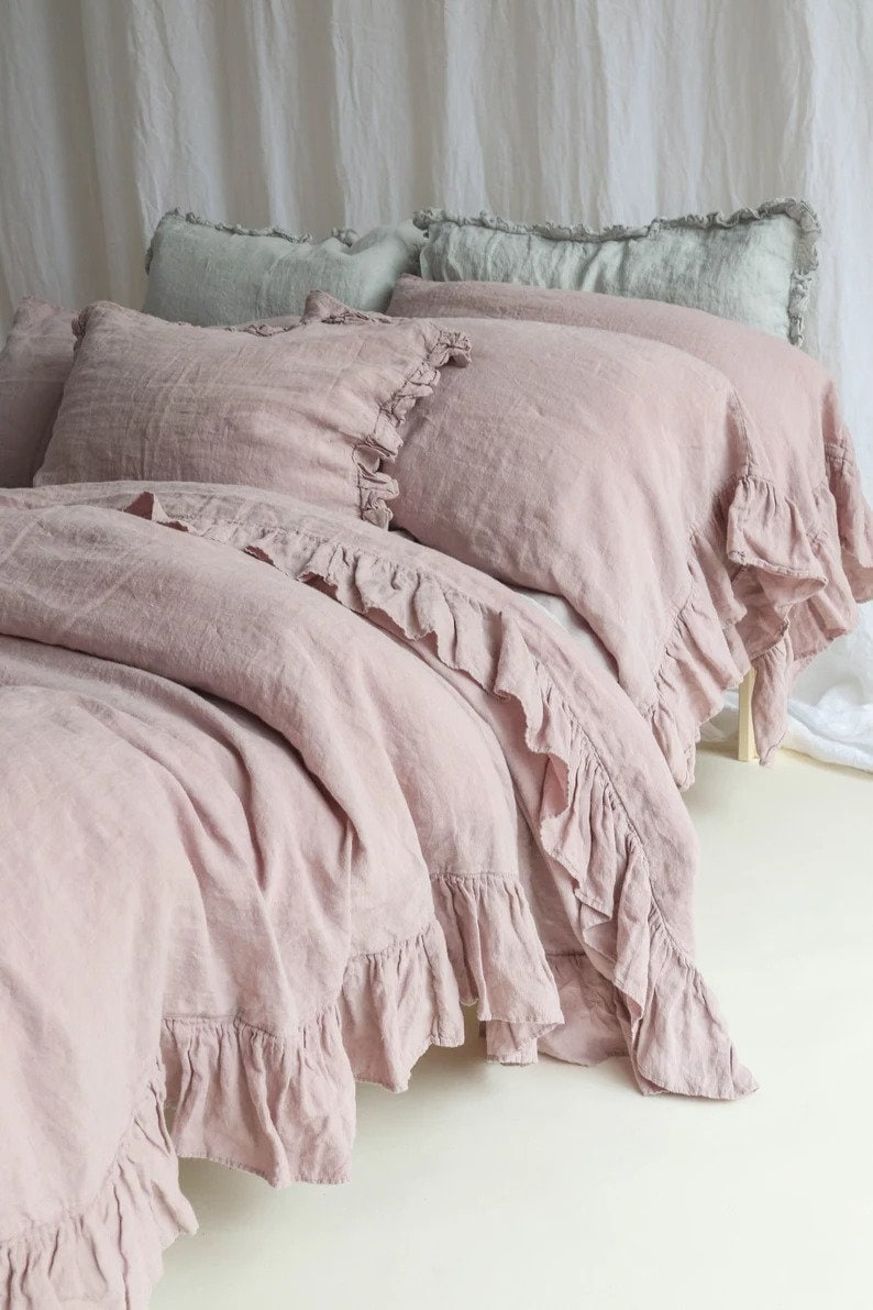 Cotton Linen Duvet Cover . Linen bedding set . Shabby linen Ruffled duvet cover with ruffles. Softened and washed Linen set. image 3