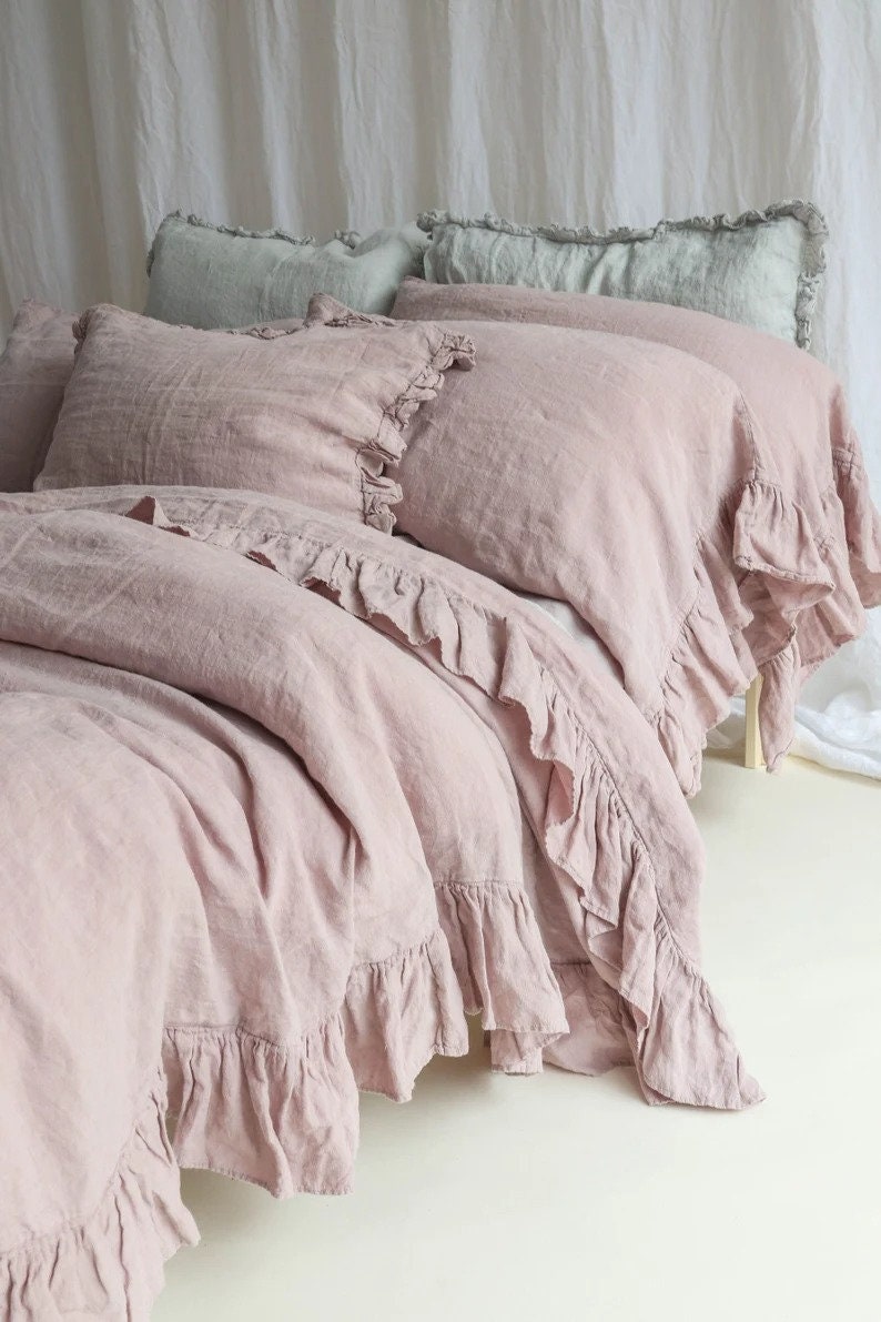 Cotton Linen Duvet Cover . Linen bedding set . Shabby linen Ruffled duvet cover with ruffles. Softened and washed Linen set. image 4