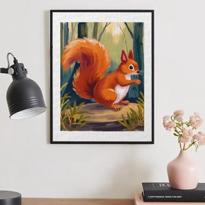 Red Squirrel Forest Art Print Cottagecore Woodland Critter Nursery Wall Art Whimsical Animal Illustration Nature Lover Gift Wildlife Artwork