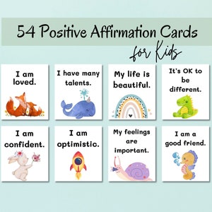 Positive Affirmationskarten für Kinder | Set von 54 druckbaren Affirmationskarten für Kinder | Ermutigungskarten für Kinder | tägliche Affirmation