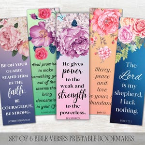 Set of 6 Inspirational Bible Verse Bookmarks | Printable Scripture Bookmarks | Digital Bookmark Template | Instant Download | Religious