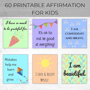 Tarjetas de afirmación positiva para niños / 60 tarjetas motivacionales para niños / Tarjetas de aliento para niños / Tarjetas Montessori / Salud mental para niños
