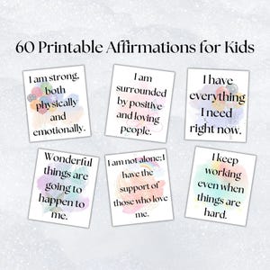 60 tarjetas de afirmación imprimibles para niños: diseños divertidos e inspiradores para empoderar las mentes jóvenes. ¡Libera la confianza y la positividad!