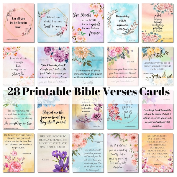 Printable Bible Scripture Cards | Bible Verse Cards | Digital Download | Encouragement Cards | Christian Cards | Bible Memory Verse